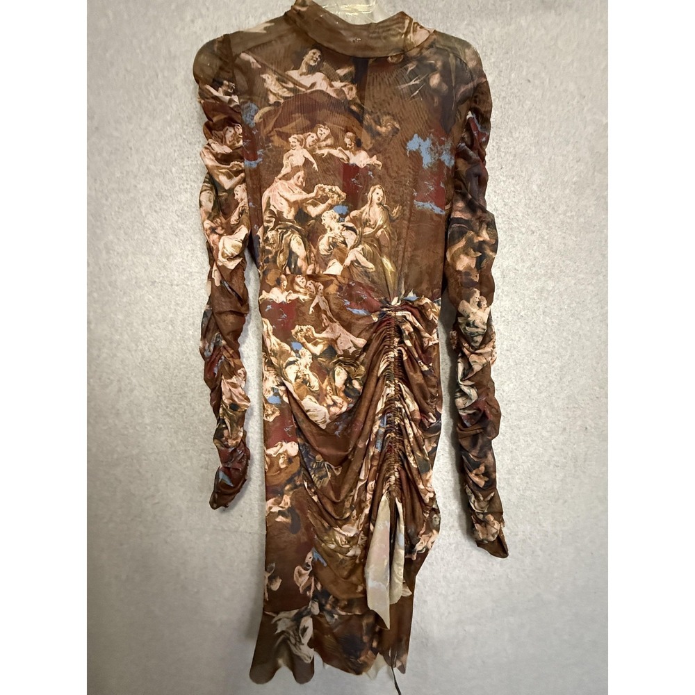 Brown Angel Sheer Dress Wmn XL Print Mesh Ruched Bodycon Knee Fashion Nova